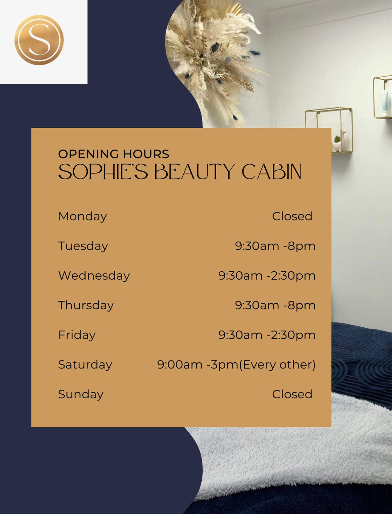 Sophie's Beauty Cabin Opening Hours