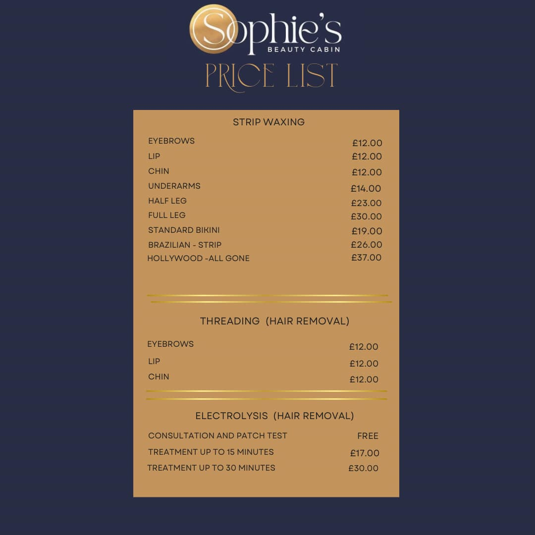 Threading and strip waxing price list